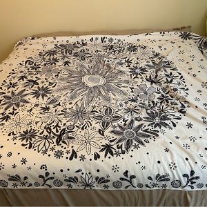 Black and white floral tapestry